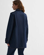 Veronica De Piante Charlotte denim trench coat in blue, stylish long jacket with classic collar and button closure.