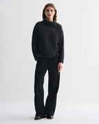 Cielo charcoal chunky knit wool cashmere sweater, women's, with adjustable side horn buttons and relaxed fit