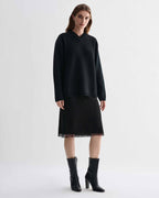 Elara black cashmere V-neck sweater, relaxed fit knitwear. Elevated compact dense knit