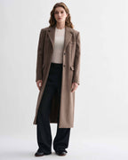 Freya oatmeal cashmere women's coat, Italian-made long overcoat with broad shoulders and roomy fit