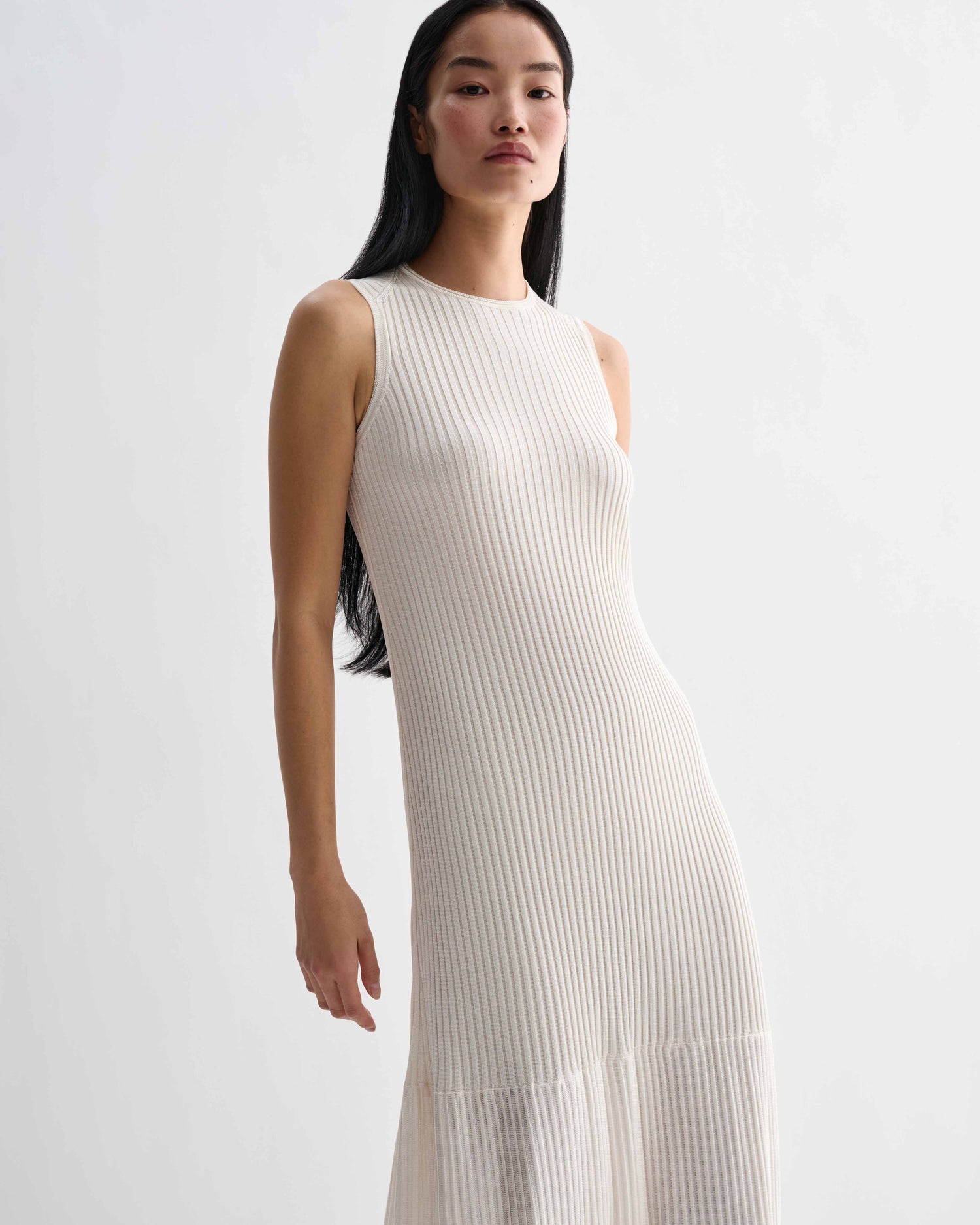 Off-white Gabby Dress by Veronica De Piante featuring a flowing viscose fabric, sleeveless design, and elegant silhouette.
