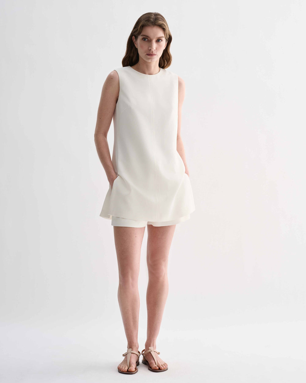 Off-white silk Honor tunic top by Veronica De Piante, featuring a sleek, elegant design with a relaxed fit.