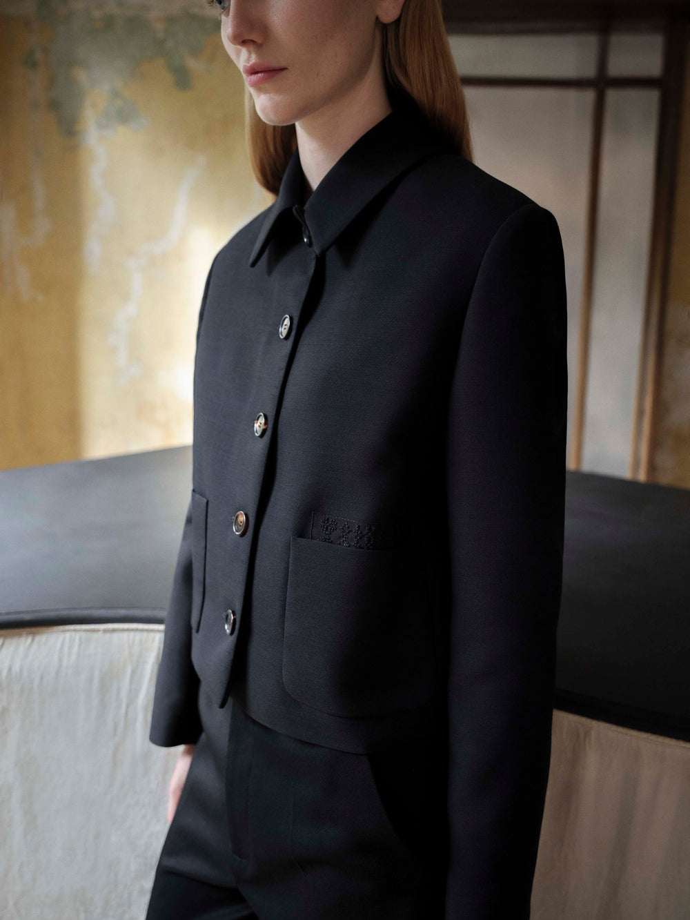 Ines Jacket in Wool Viscose, Black