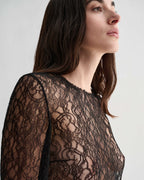 Black lace Isabel Top by Veronica De Piante, featuring delicate lace details and a stylish fit for elegant casual wear.