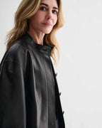 Black Juno jacket by Veronica De Piante in Nappa leather, featuring a sleek design and classic collar detail.