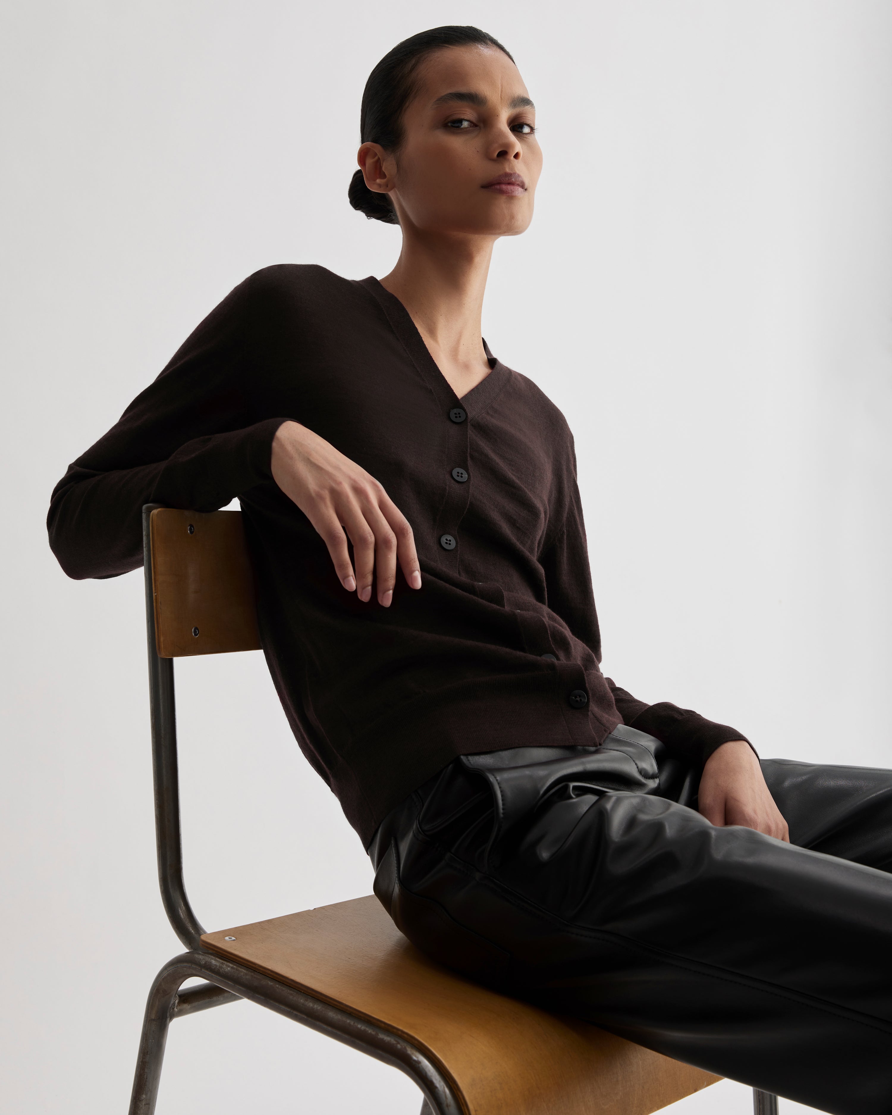 Katie Cardigan in Merino Wool,  Chocolate