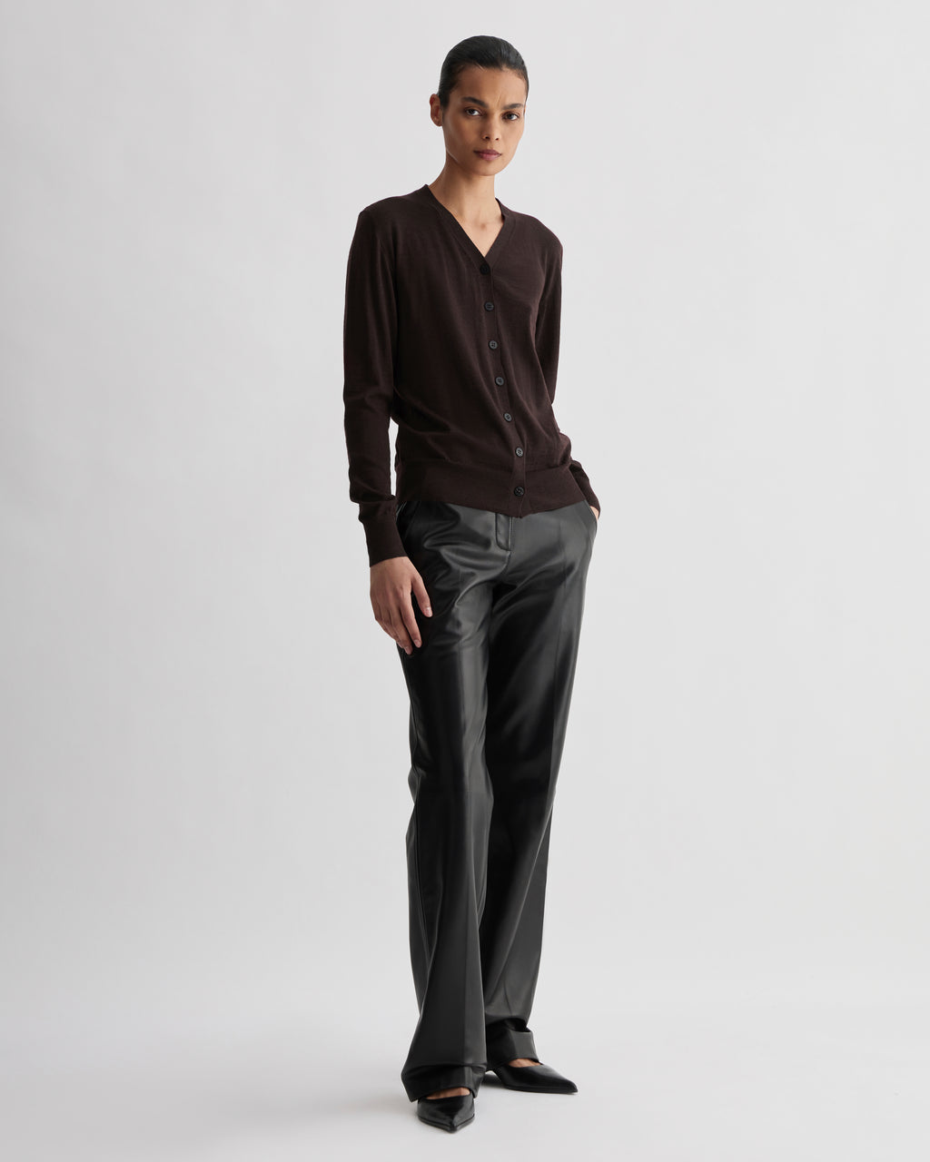 Katie Cardigan in Merino Wool,  Chocolate - Veronica De Piante