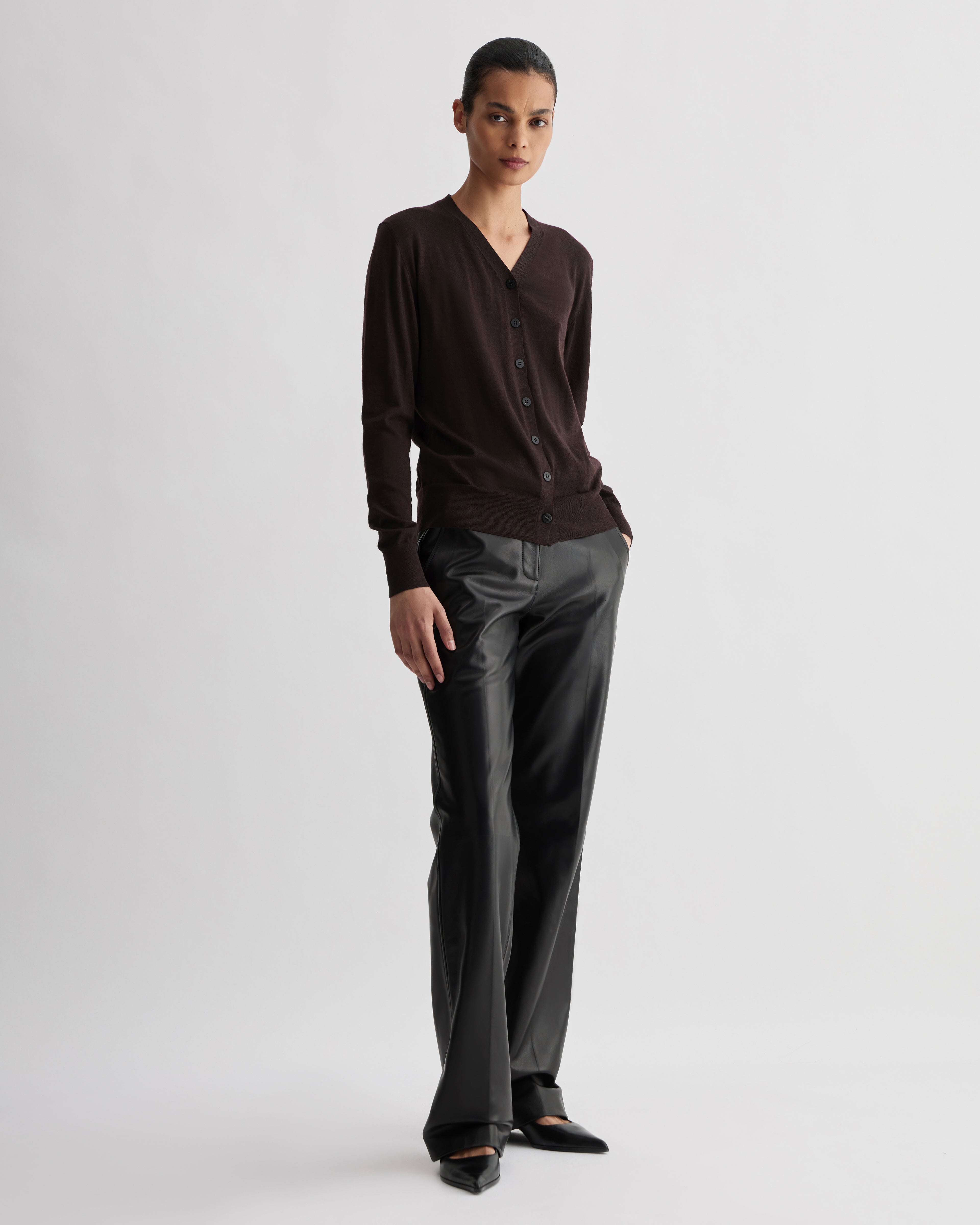 Katie Cardigan in Merino Wool,  Chocolate - Veronica De Piante
