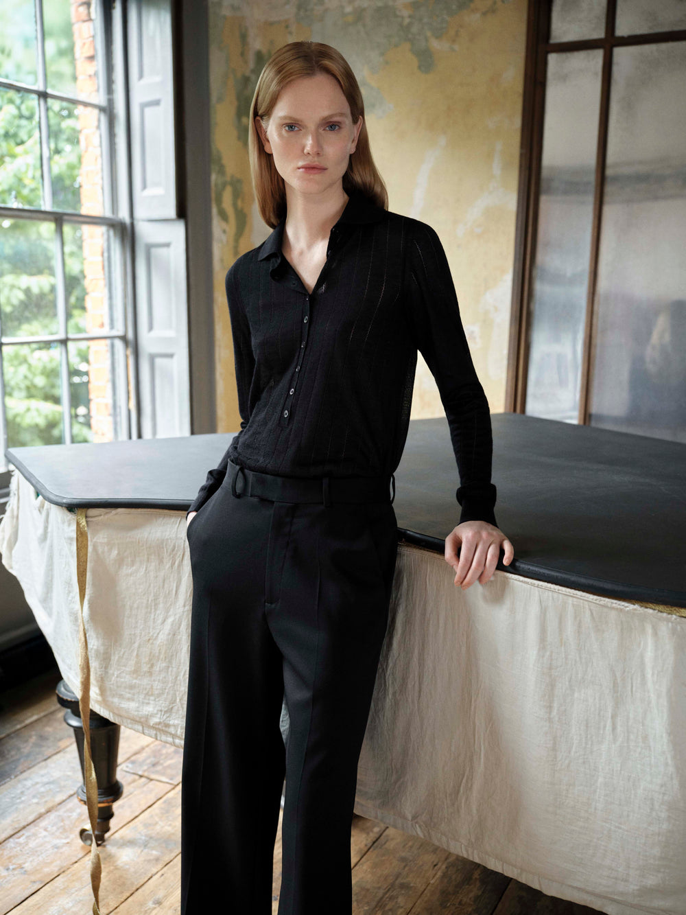 Luna Polo Neck Sweater in Cashmere, Black