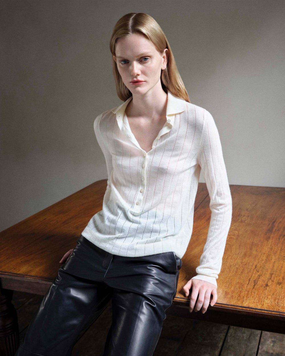 Luna Polo Neck Sweater in Cashmere, Cream