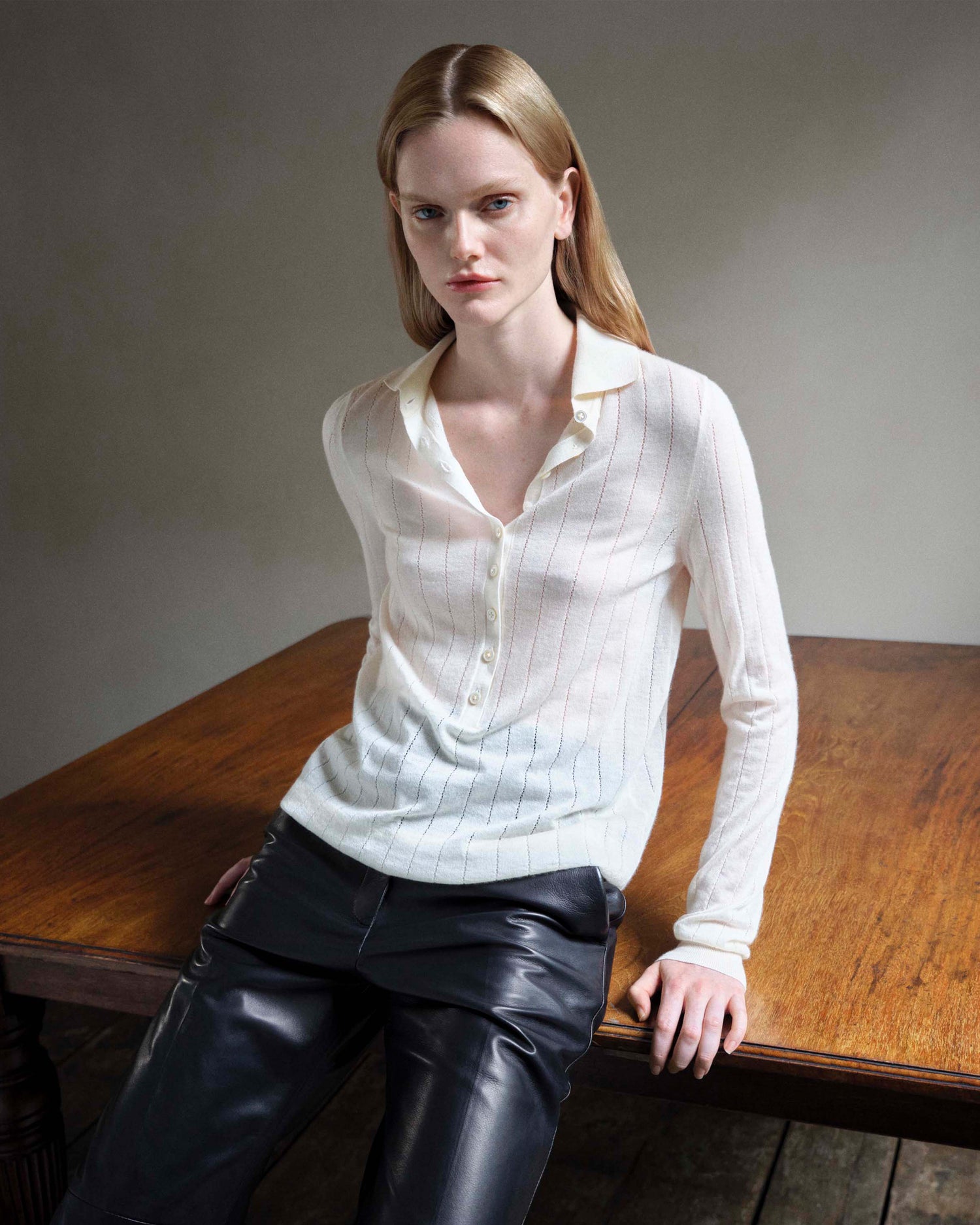 Luna Polo Neck Sweater in Cashmere, Cream