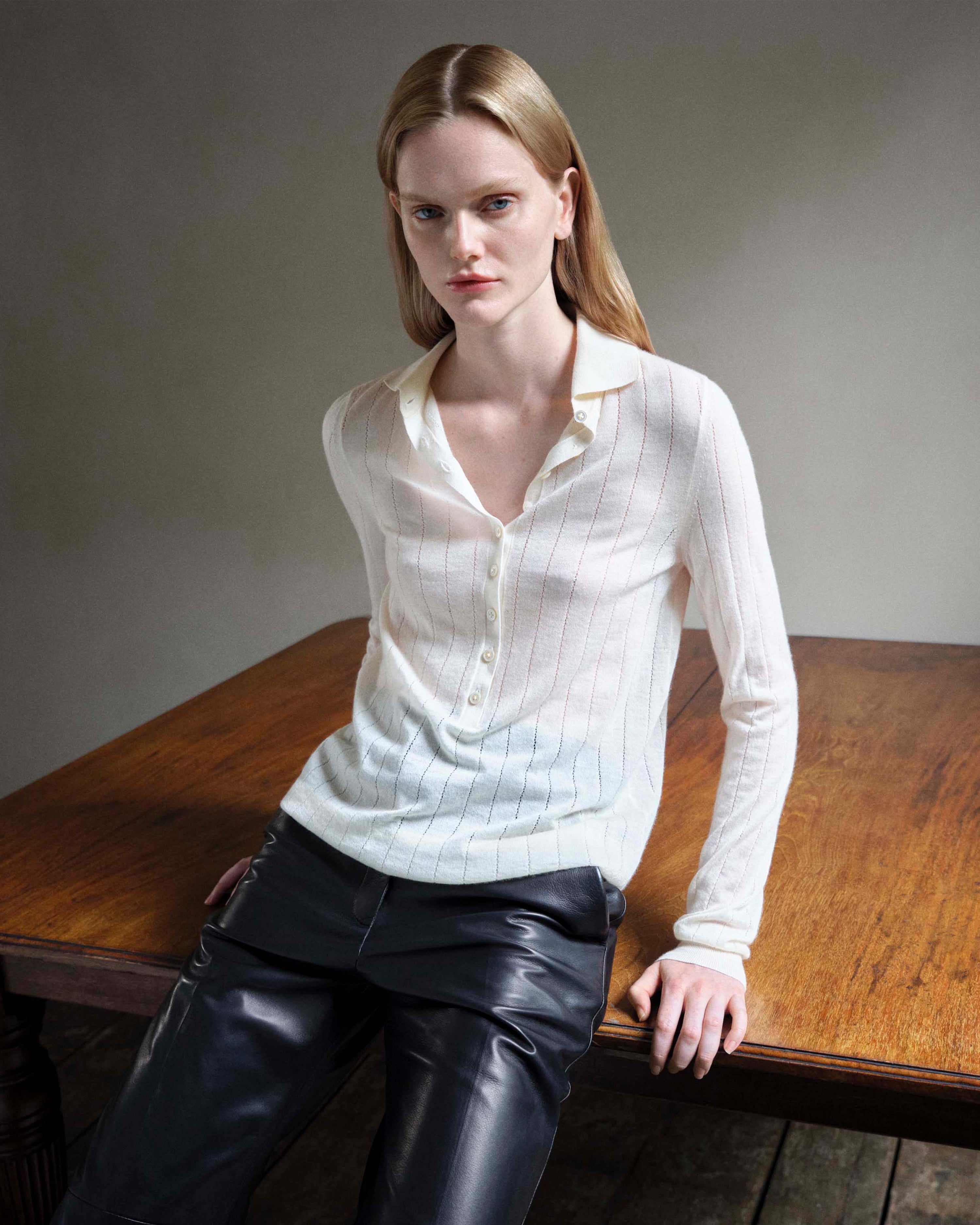 Luna Polo Neck Sweater in Cashmere, Cream