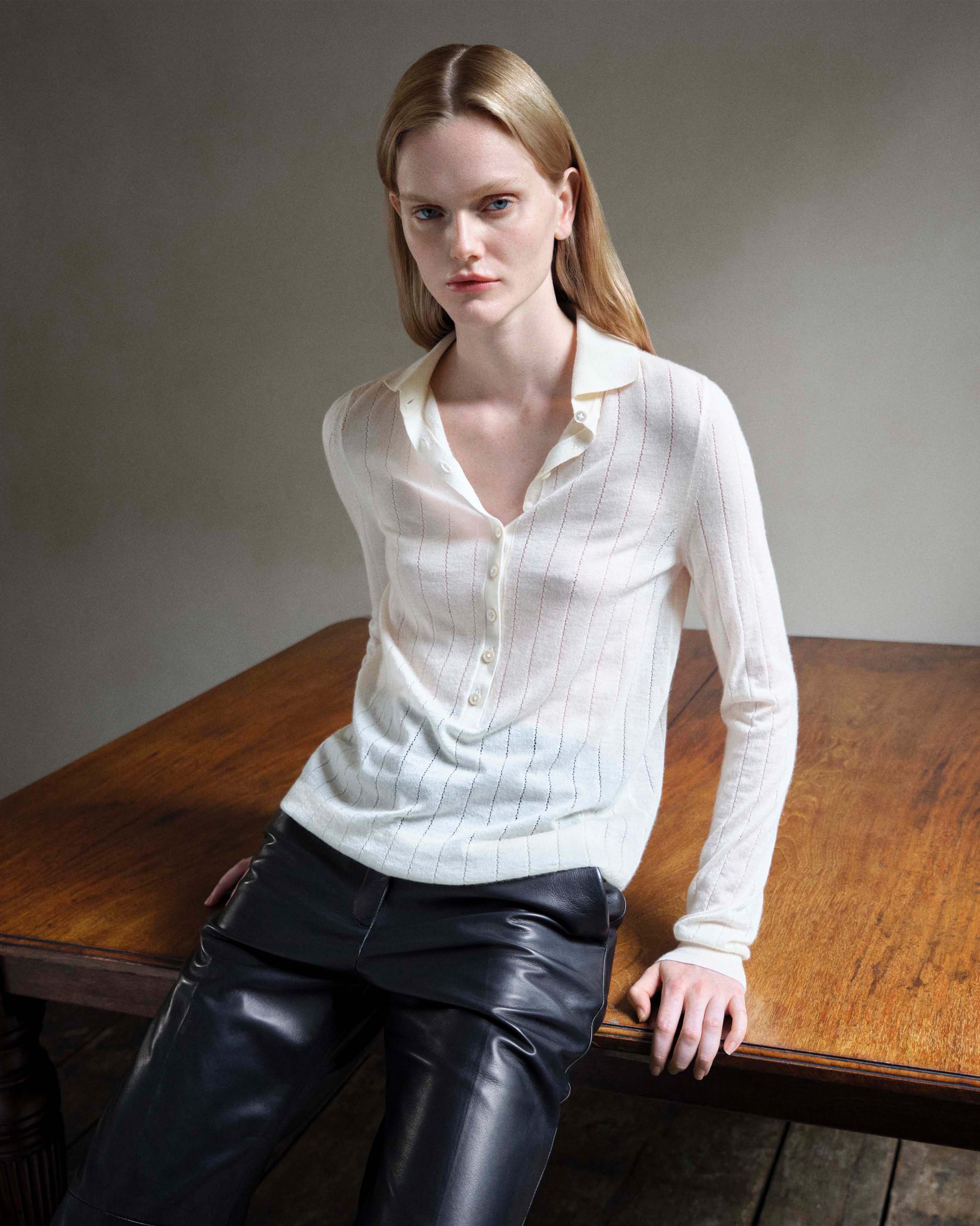 Luna Polo Neck Sweater in Cashmere, Cream - Veronica De Piante
