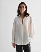 Off-white silk Maren shirt by Veronica De Piante, featuring a sleek design and elegant fabric for stylish tops.