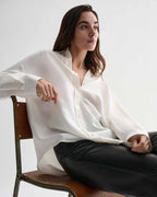 Off-white silk Maren shirt by Veronica De Piante, featuring a classic top with elegant drape and refined tailoring.