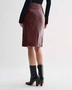 Noelia Dark Red embossed leather pencil skirt with semi-gloss burgundy snakeskin texture. Luxury women's midi skirt
