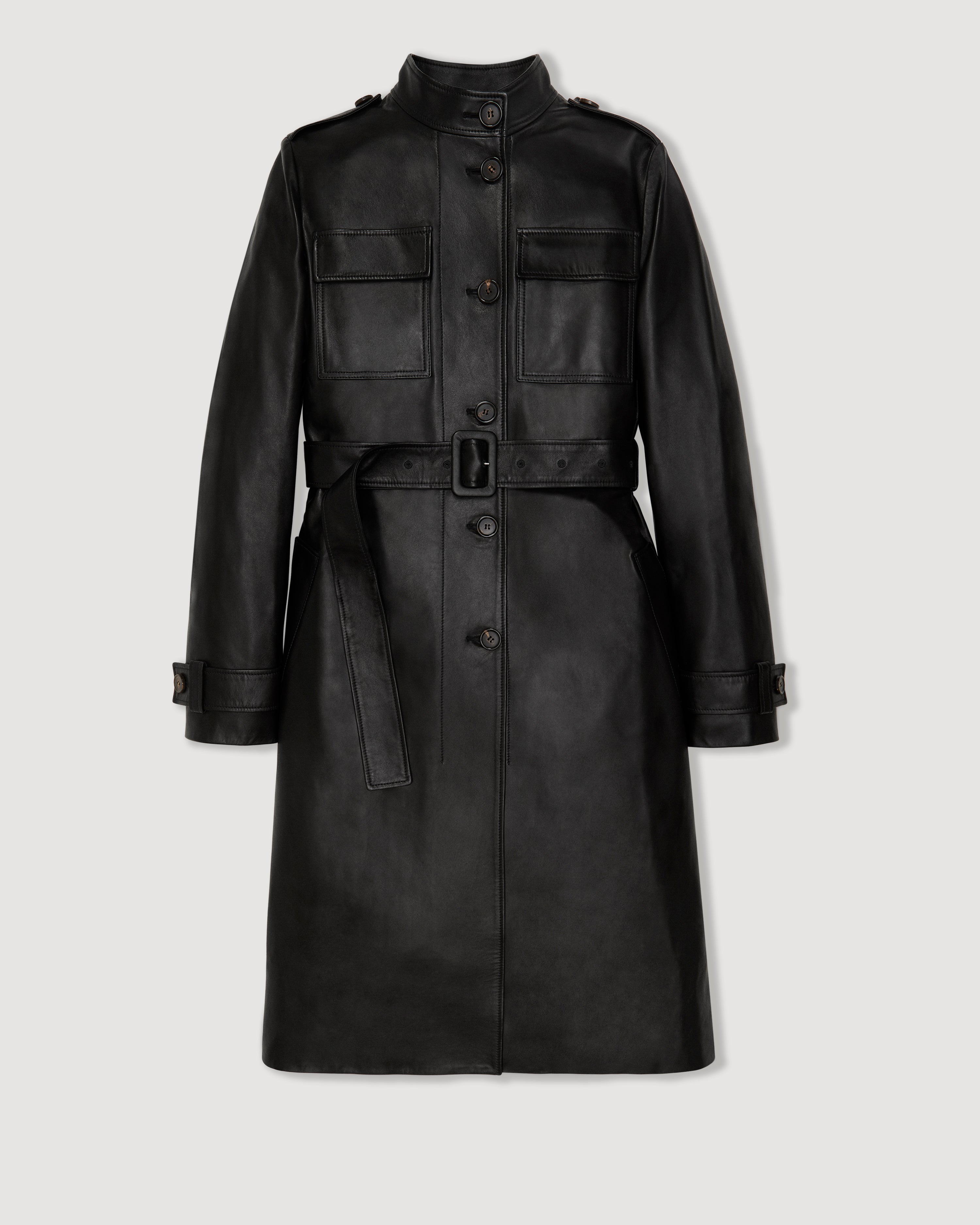 Celine Coat in Nappa Leather, Black - Veronica De Piante
