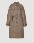 Celine Smog Nappa Leather Coat packshot. Straight slim fit with horn buttons, chest pockets, belted waist, and cuff straps