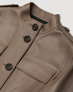 Celine Nappa Leather coat in Smog color, showcasing the sleek design and texture of the luxurious fabric.