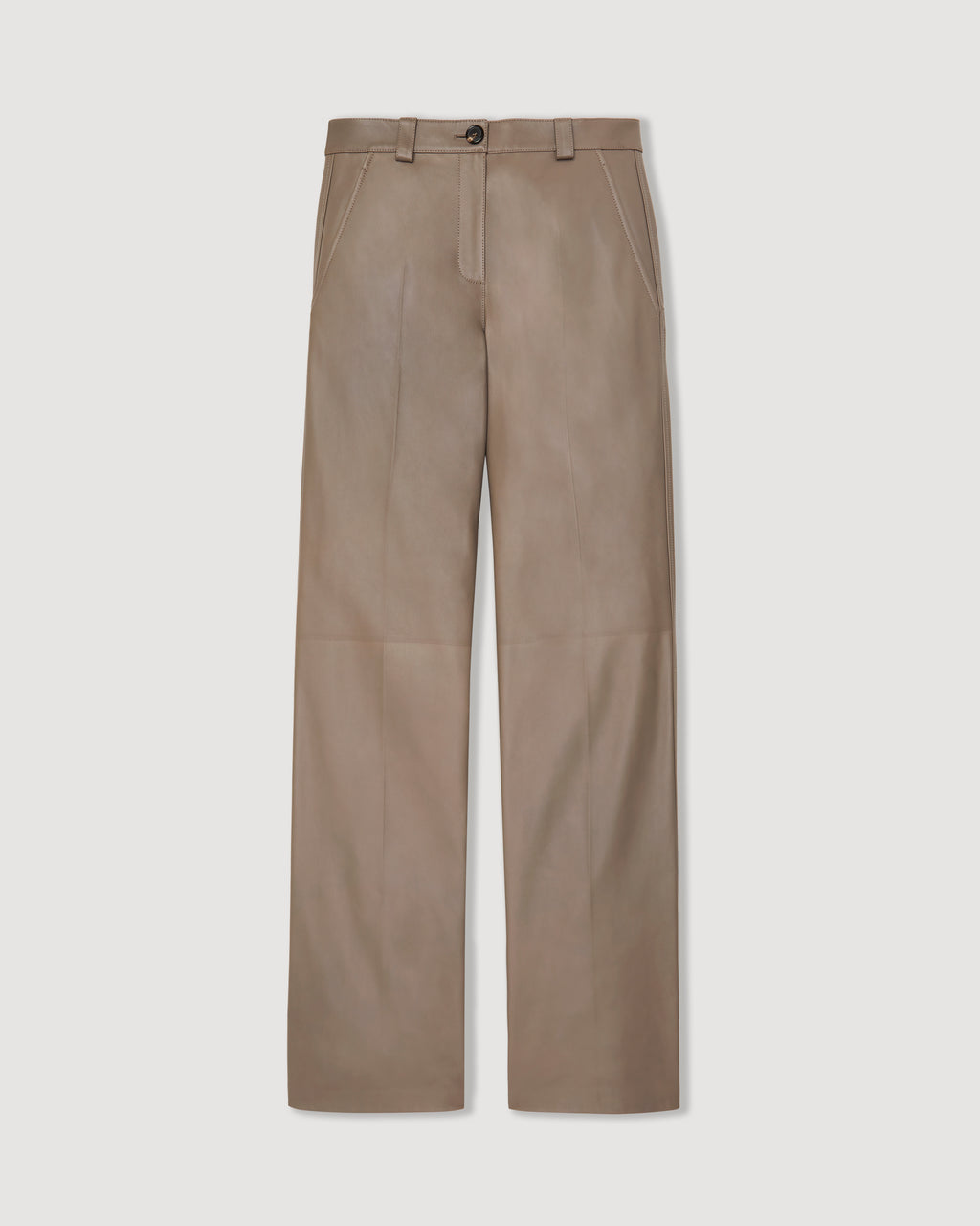 Veronica de Piante Avery trousers in smog Nappa leather with tailored fit, shown as a stylish pair of bottoms.