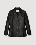 Black Blaire jacket in smooth Nappa leather by Veronica De Piante, featuring a sleek, fitted design perfect for stylish outerwear.