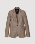 Faye jacket in smog Nappa leather by Veronica de Piante, stylish coat with a sleek, fitted design and smooth leather texture.