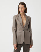 Veronica de Piante Faye Nappa Leather Smog Jacket, tailored coat with sleek leather texture and classic collar detail.