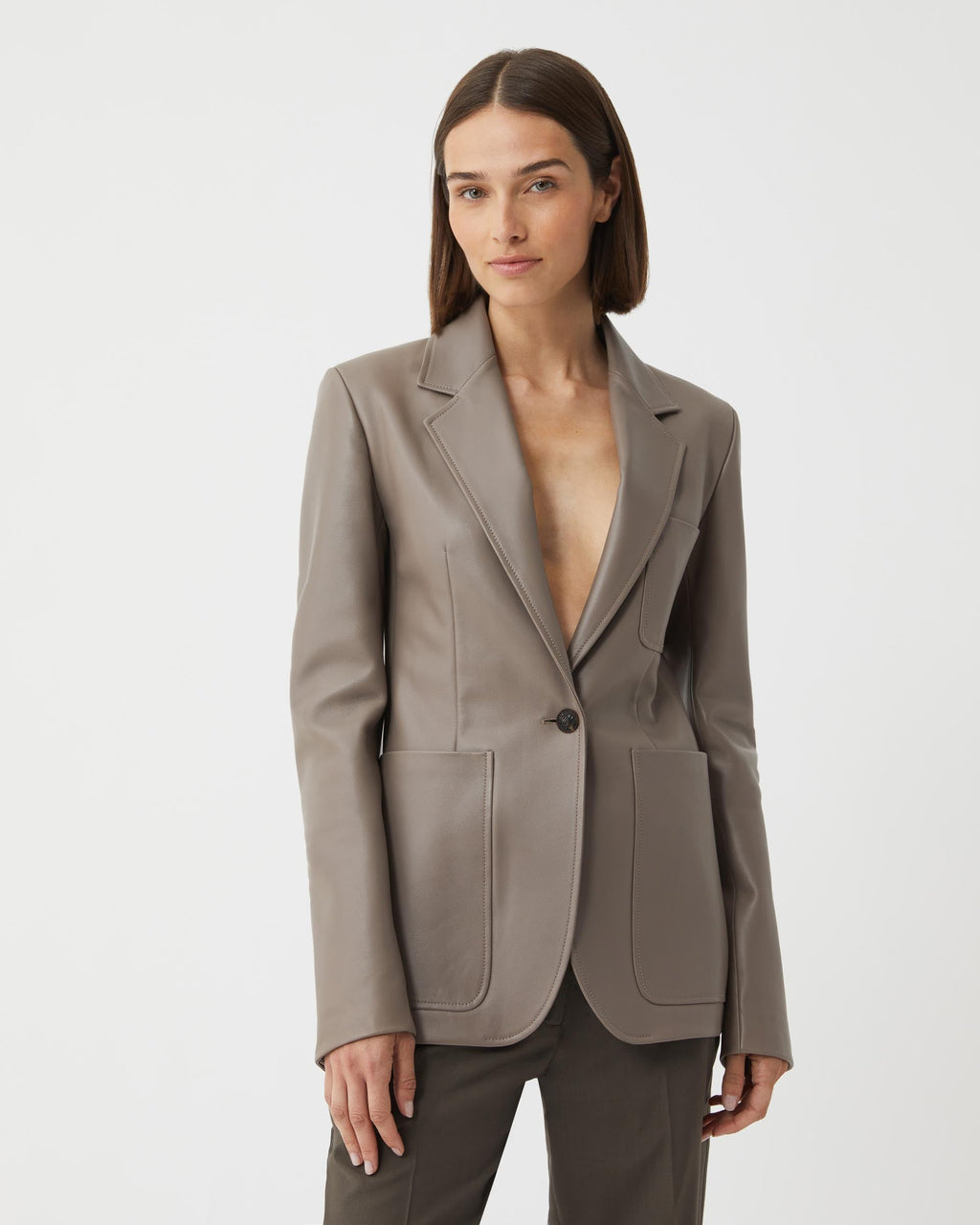 Veronica de Piante Faye Jacket in Nappa Leather Smog color, stylish coat with a sleek leather finish and modern design.