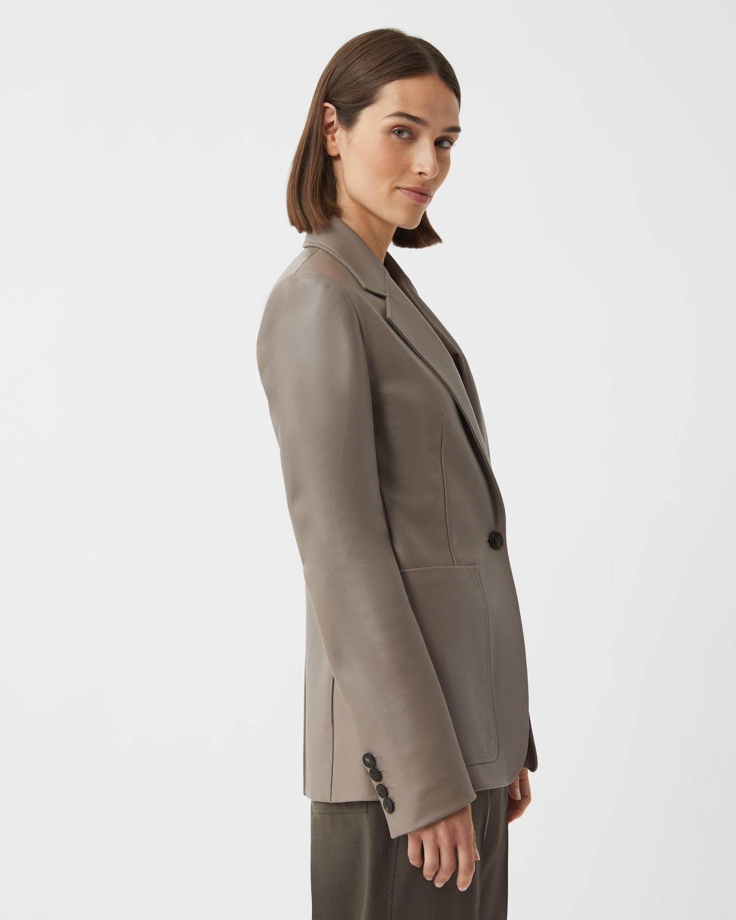 Veronica de Piante Faye Nappa Leather Smog Coat, stylish leather jacket with sleek design and high-quality craftsmanship.