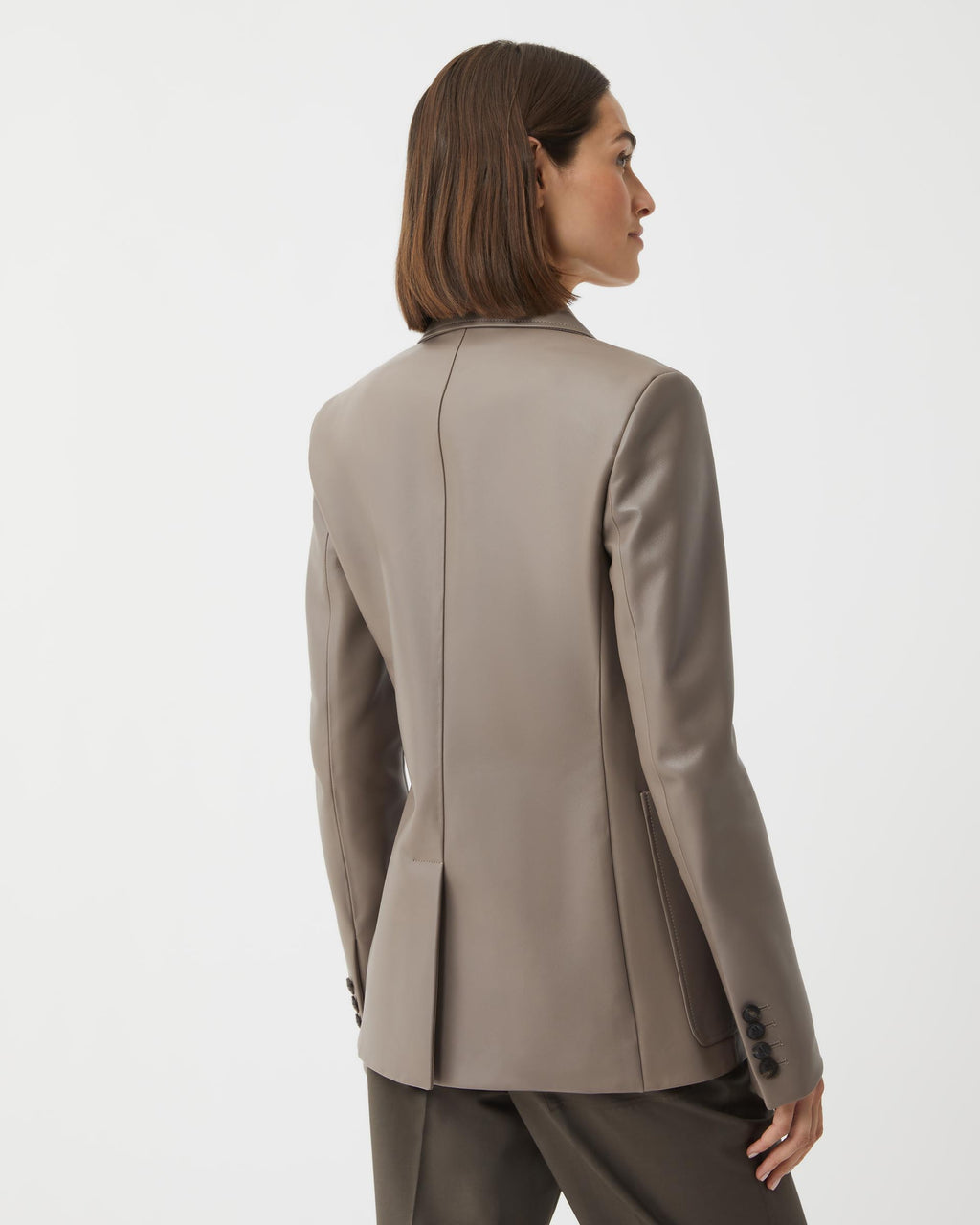 Veronica de Piante Faye jacket in smog Nappa leather, stylish coat with a sleek, fitted design and smooth leather texture.