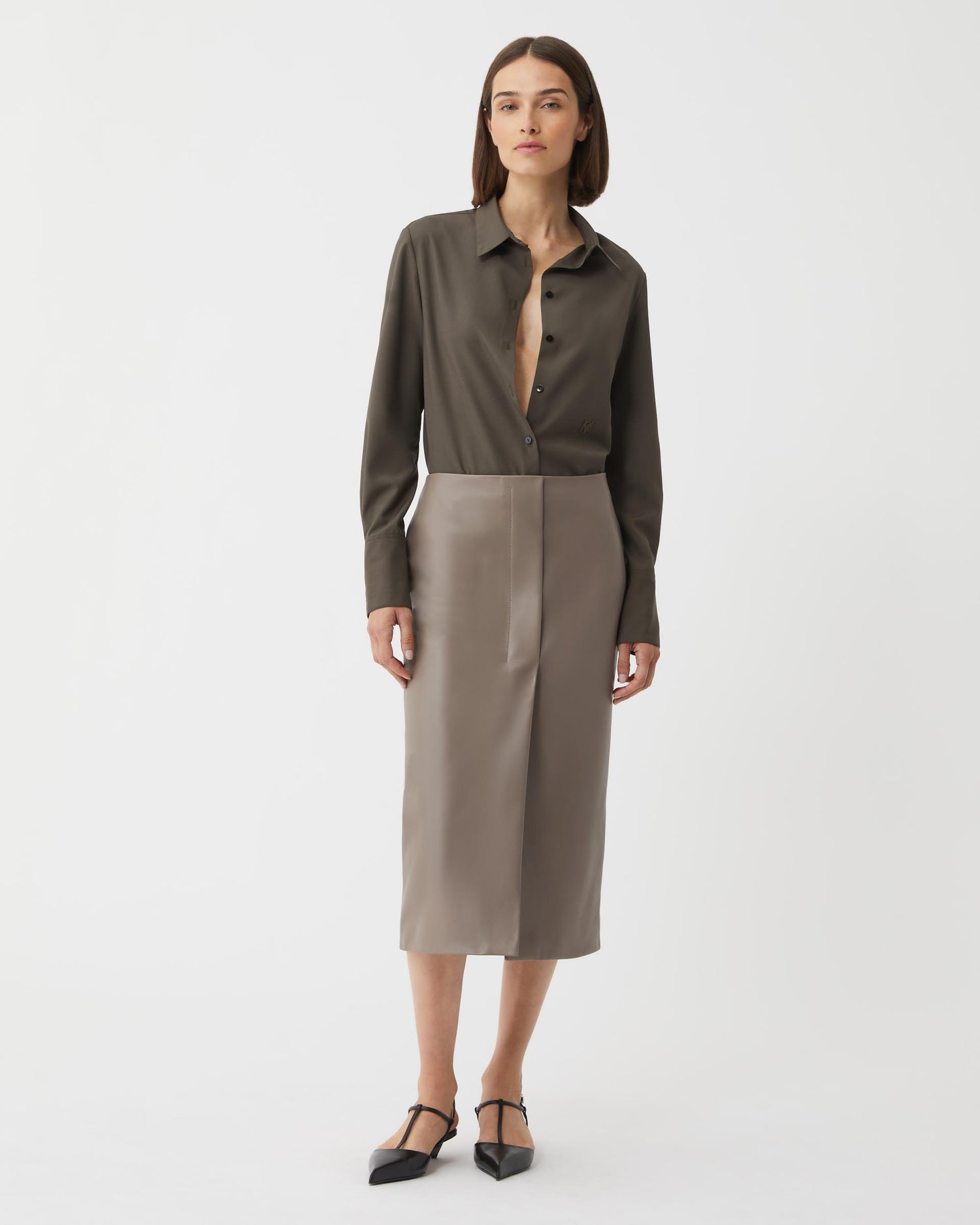 Phoebe Skirt in Nappa Leather, Smog