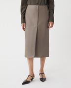 Phoebe skirt in smog-colored nappa leather, showcasing a sleek design and smooth texture.