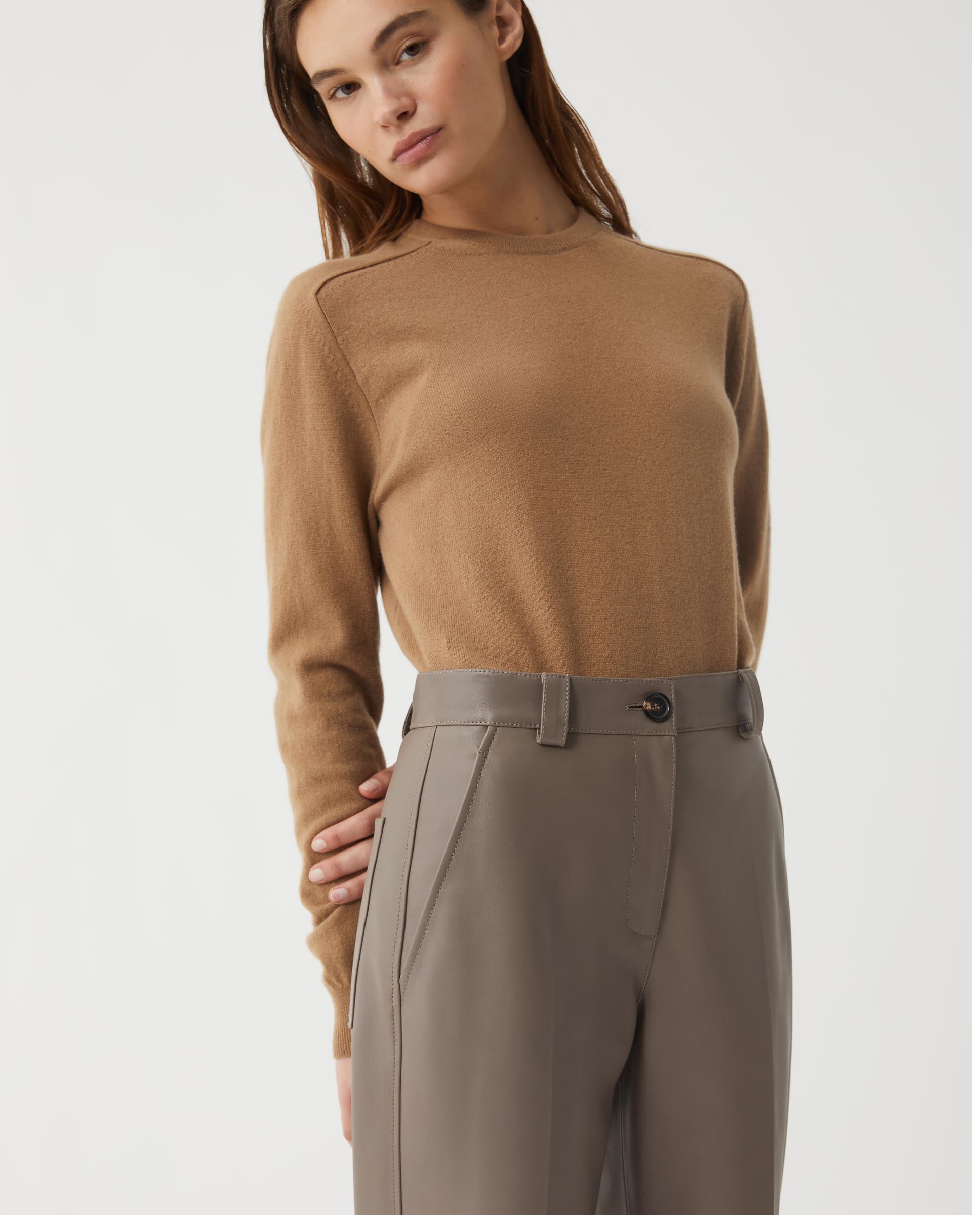 Veronica de Piante Avery Nappa Leather Trousers in Smog, stylish black leather bottoms with a sleek fit and minimal detailing.
