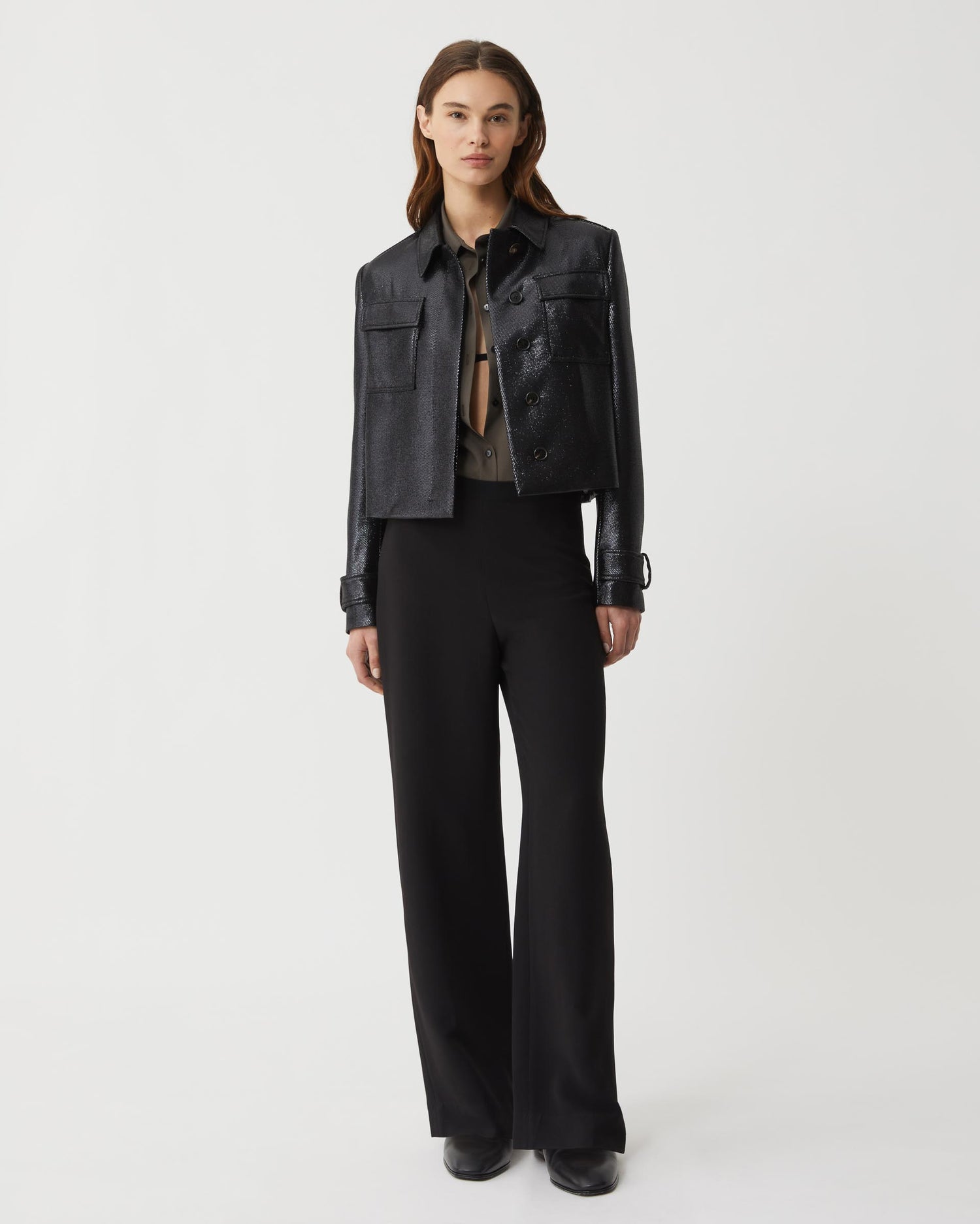 Frankie Jacket in Lurex Twill, Black