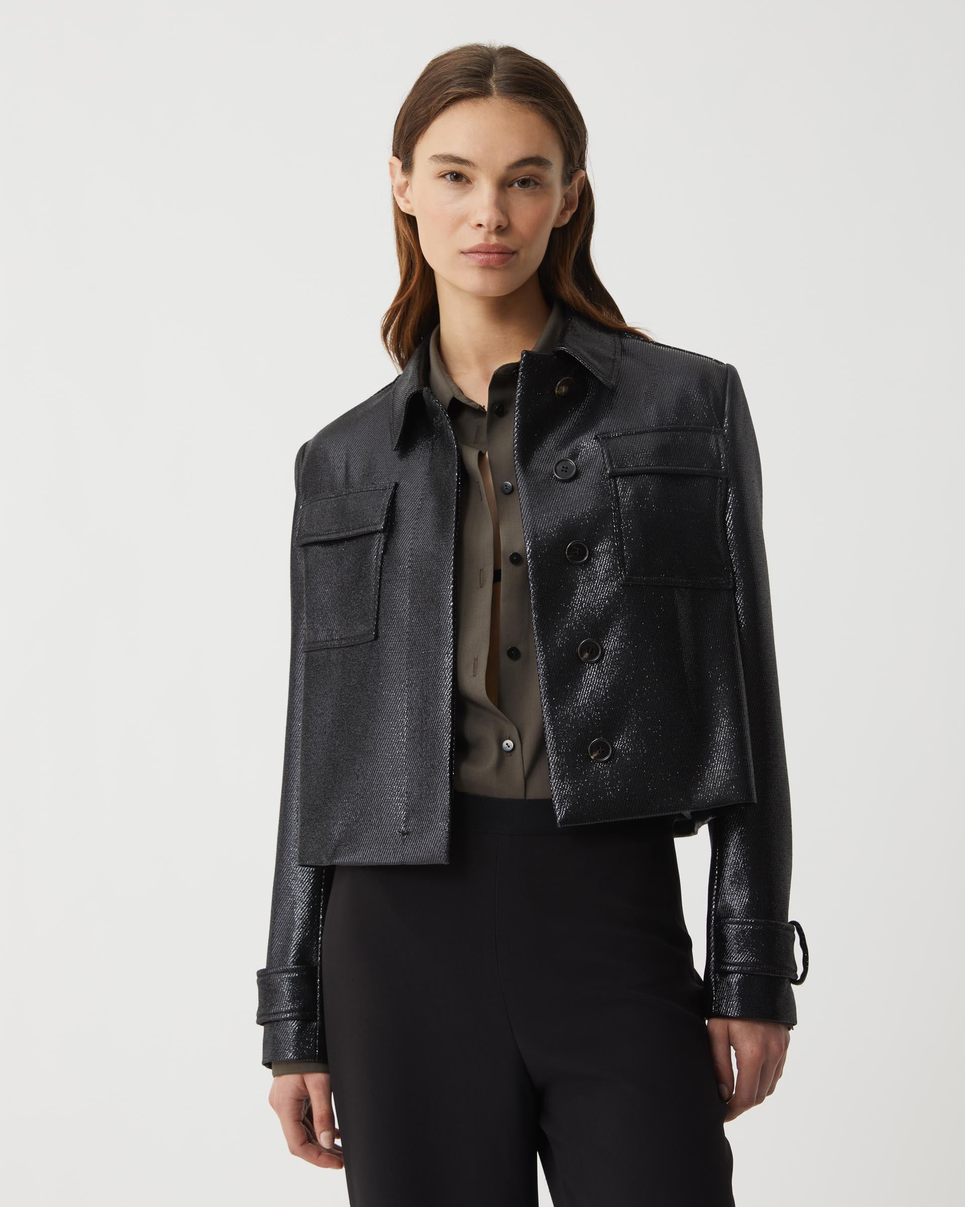 Frankie Jacket in Lurex Twill, Black