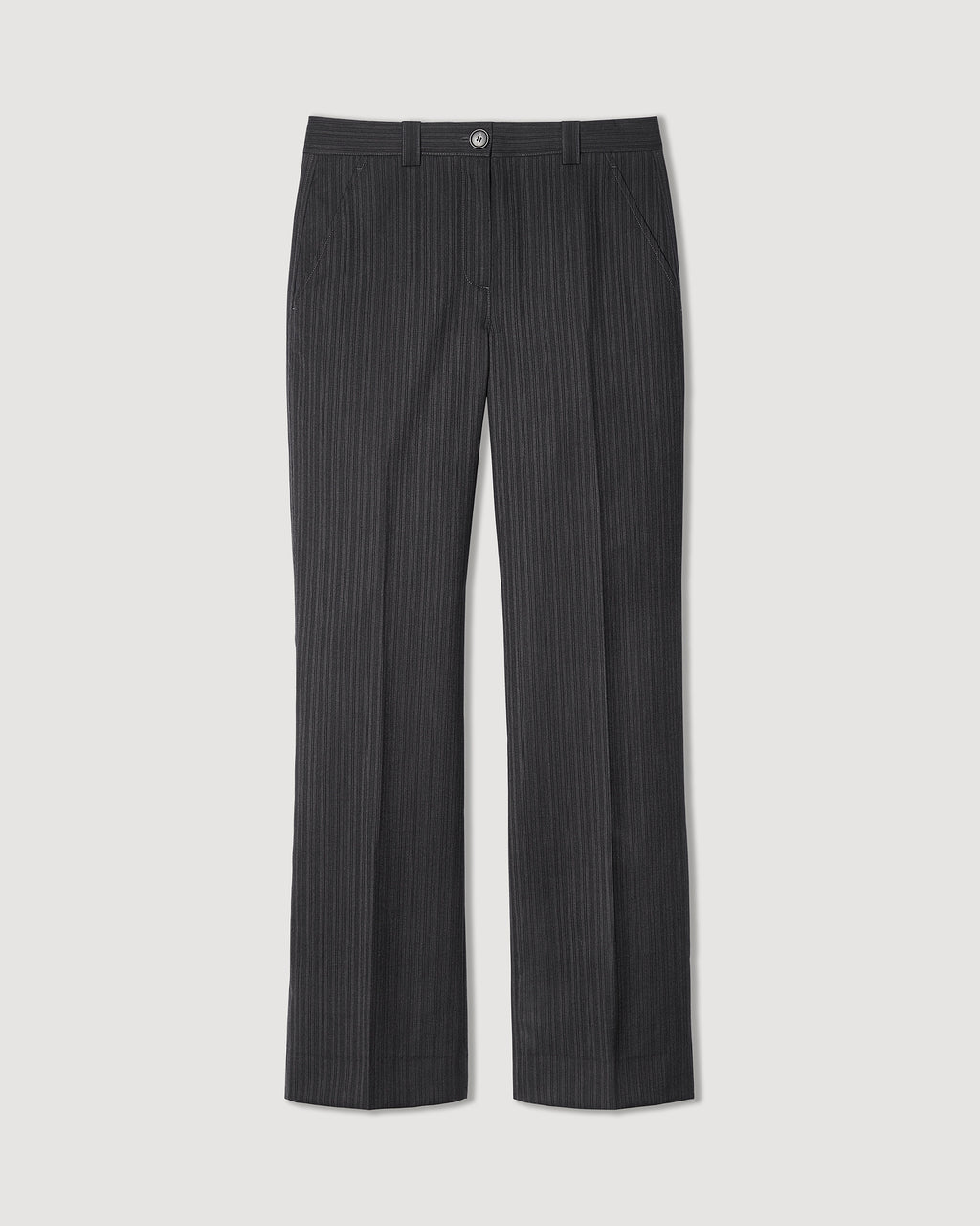 Veronica De Piante Avery wool striped grey trousers, tailored bottoms with a classic fit and subtle pattern.