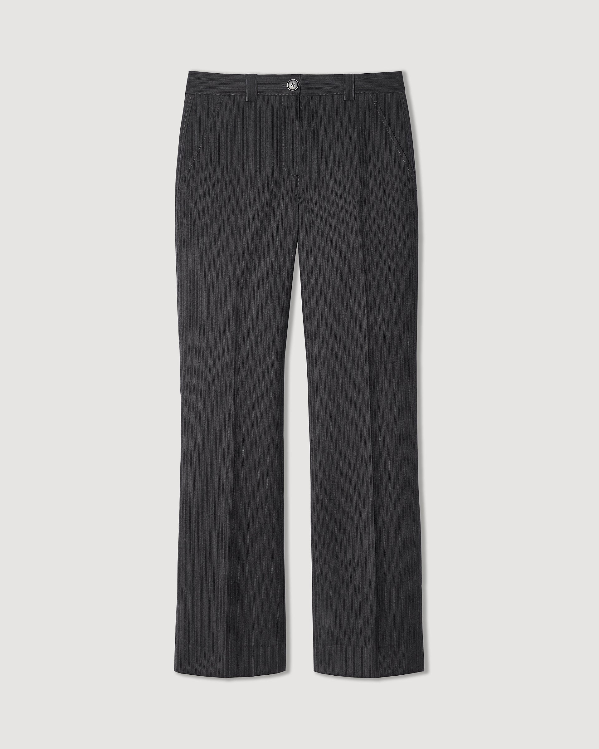 Avery Trouser in Wool Striped Suiting, Grey