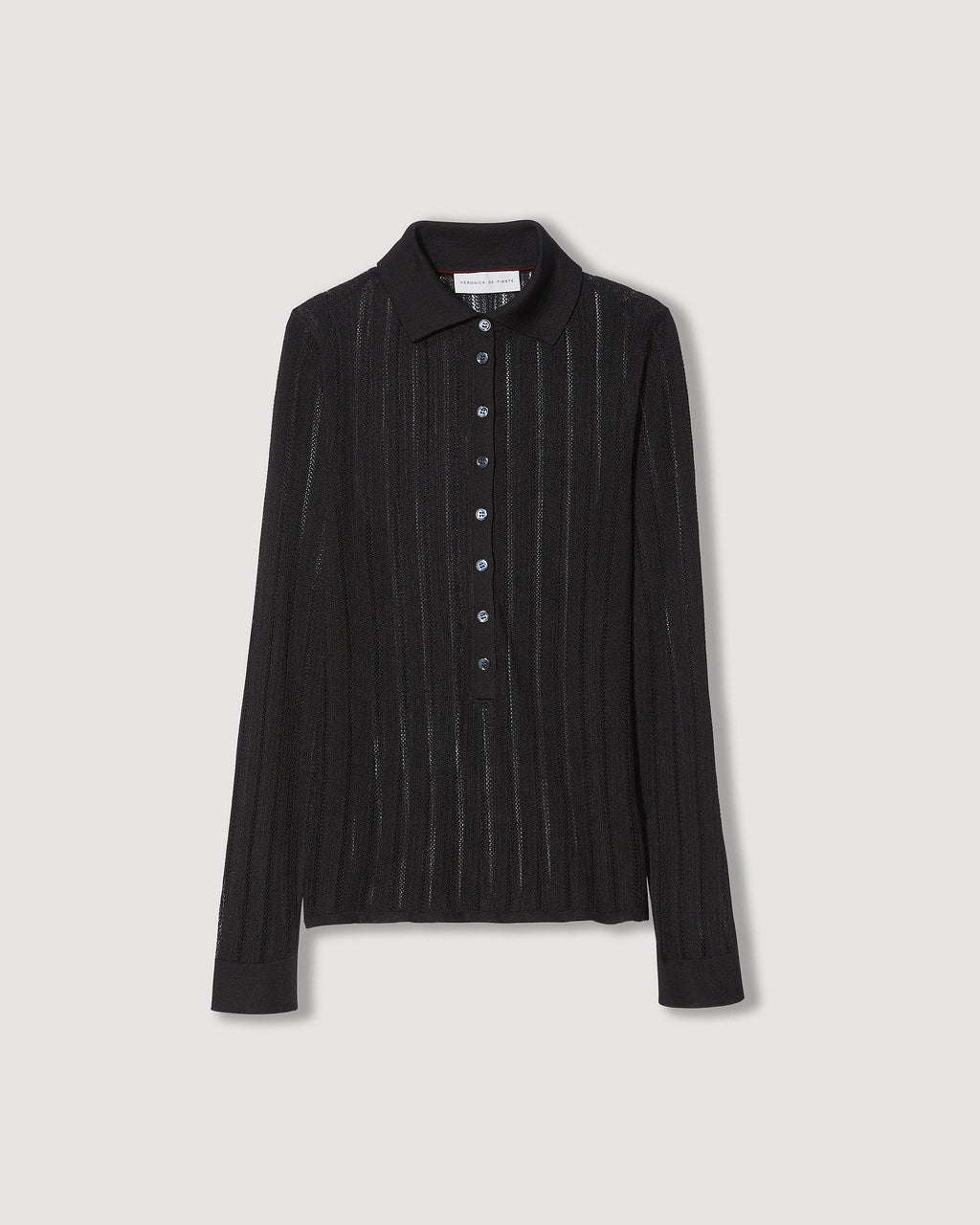 Black Lydia silk crepe polo knitwear by SALE, featuring a sleek design and smooth fabric.