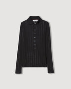 Black Lydia Silk Crepe Polo in knitwear by SALE, showcasing the elegant fabric and classic fit on a model.