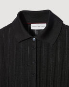 Black Lydia Silk Crepe Polo knitwear top, stylish and comfortable, with a classic fit and smooth silk crepe fabric.