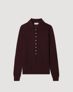 Veronica De Piante Luna Burgundy Cashmere Polo Knitwear, close-up view showing soft texture and classic collar detail.