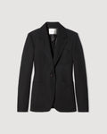Black Faye tailored single breasted one button blazer with patch pockets, grain de poudre wool