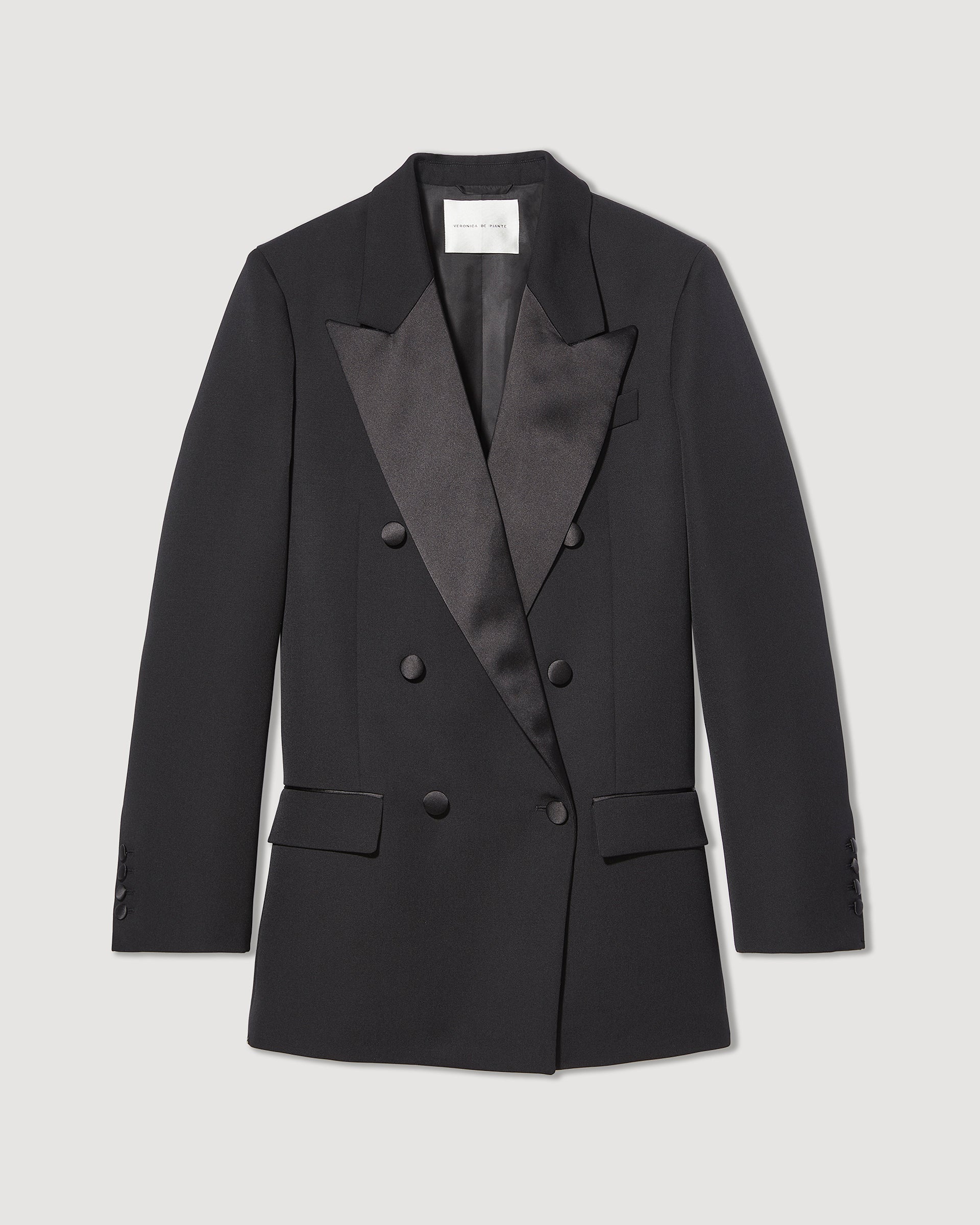 Evelyn Tuxedo Jacket in Wool, Black