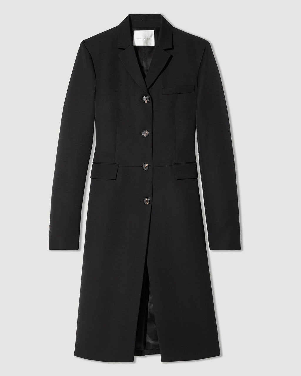 Black wool Manon coat by Veronica De Piante, featuring a tailored silhouette and classic lapel design.
