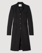 Black wool Manon coat by Veronica De Piante, featuring a tailored silhouette and classic lapel design.