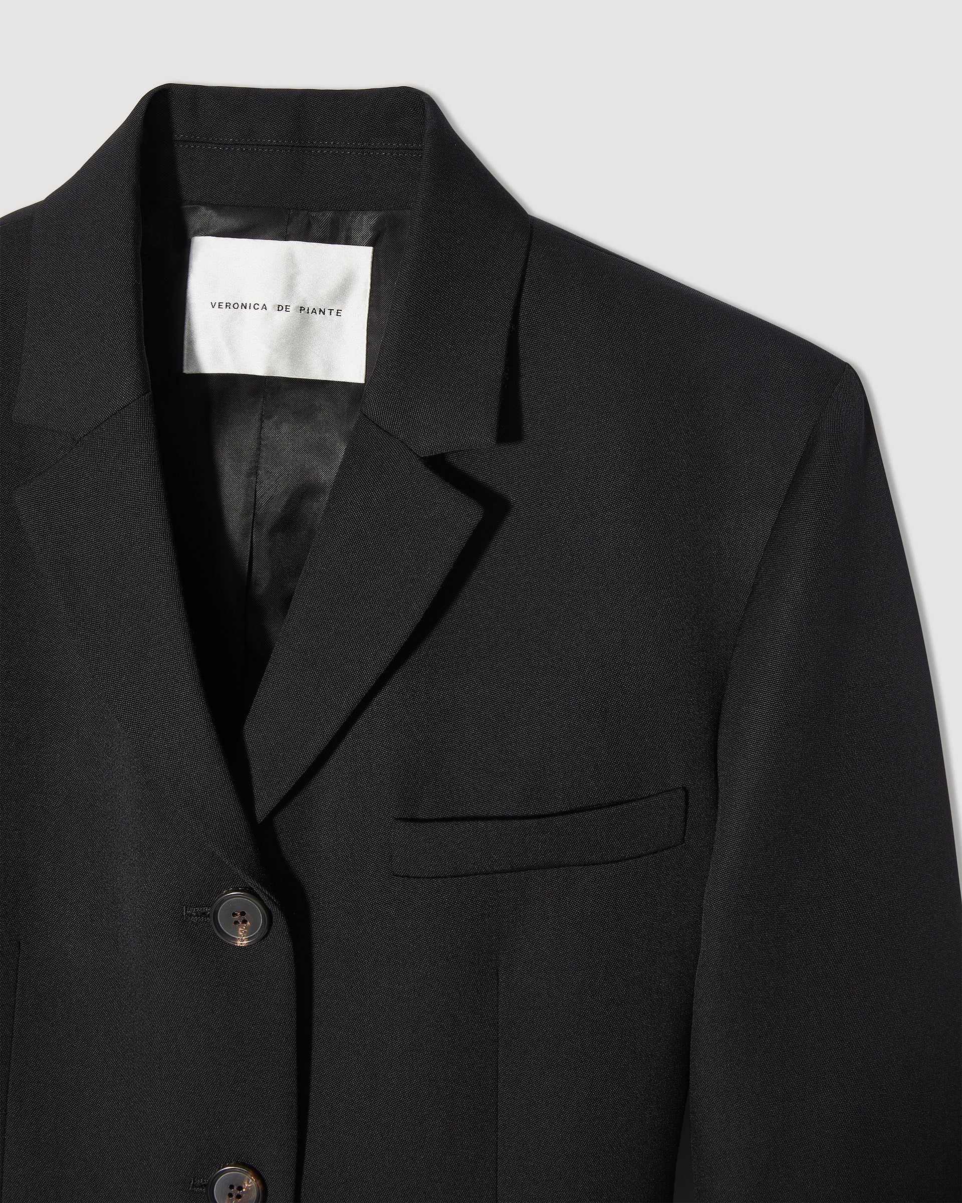 Veronica De Piante Manon coat in black wool, featuring a tailored design and elegant silhouette.