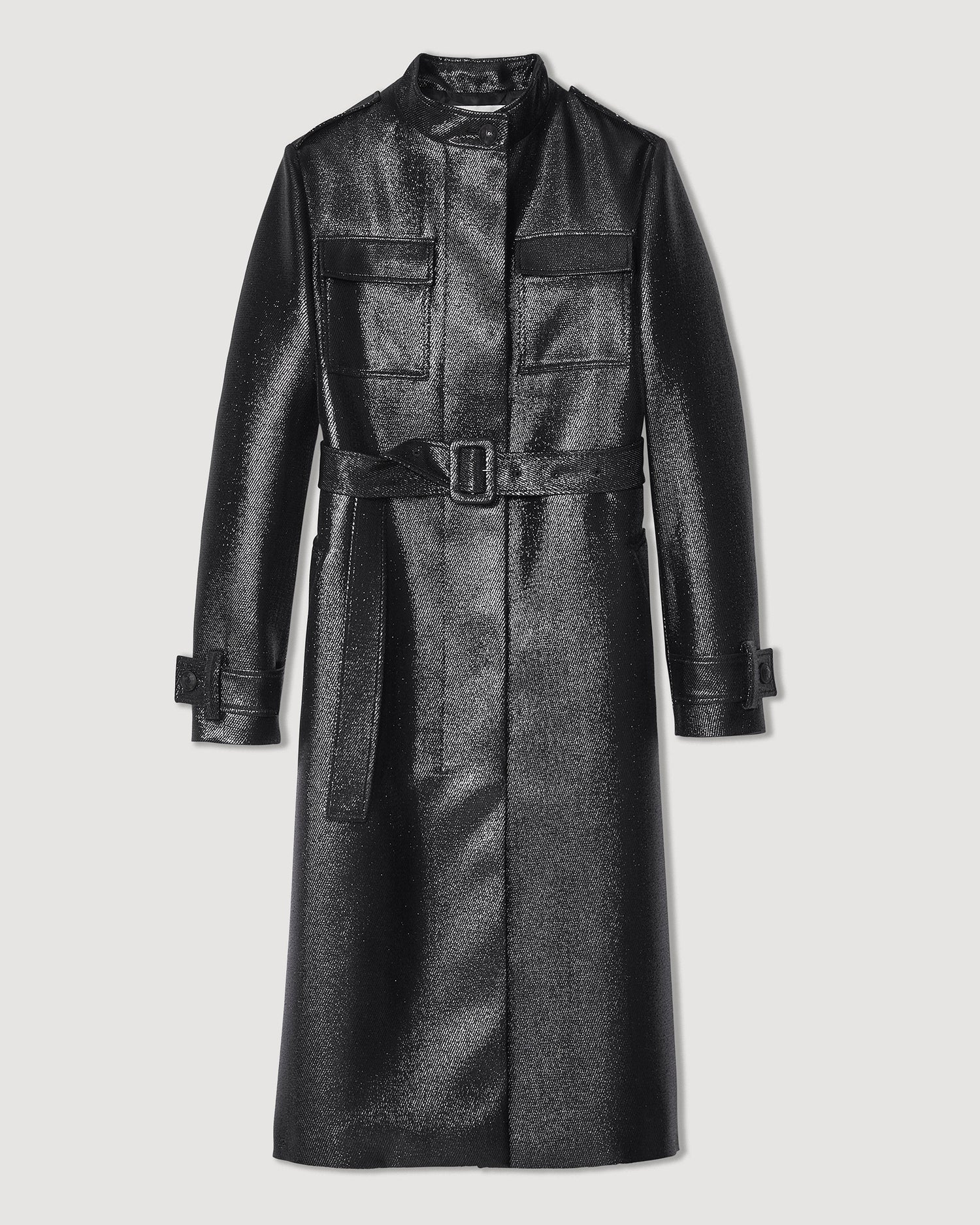 Celine Coat in Lurex Twill, Black