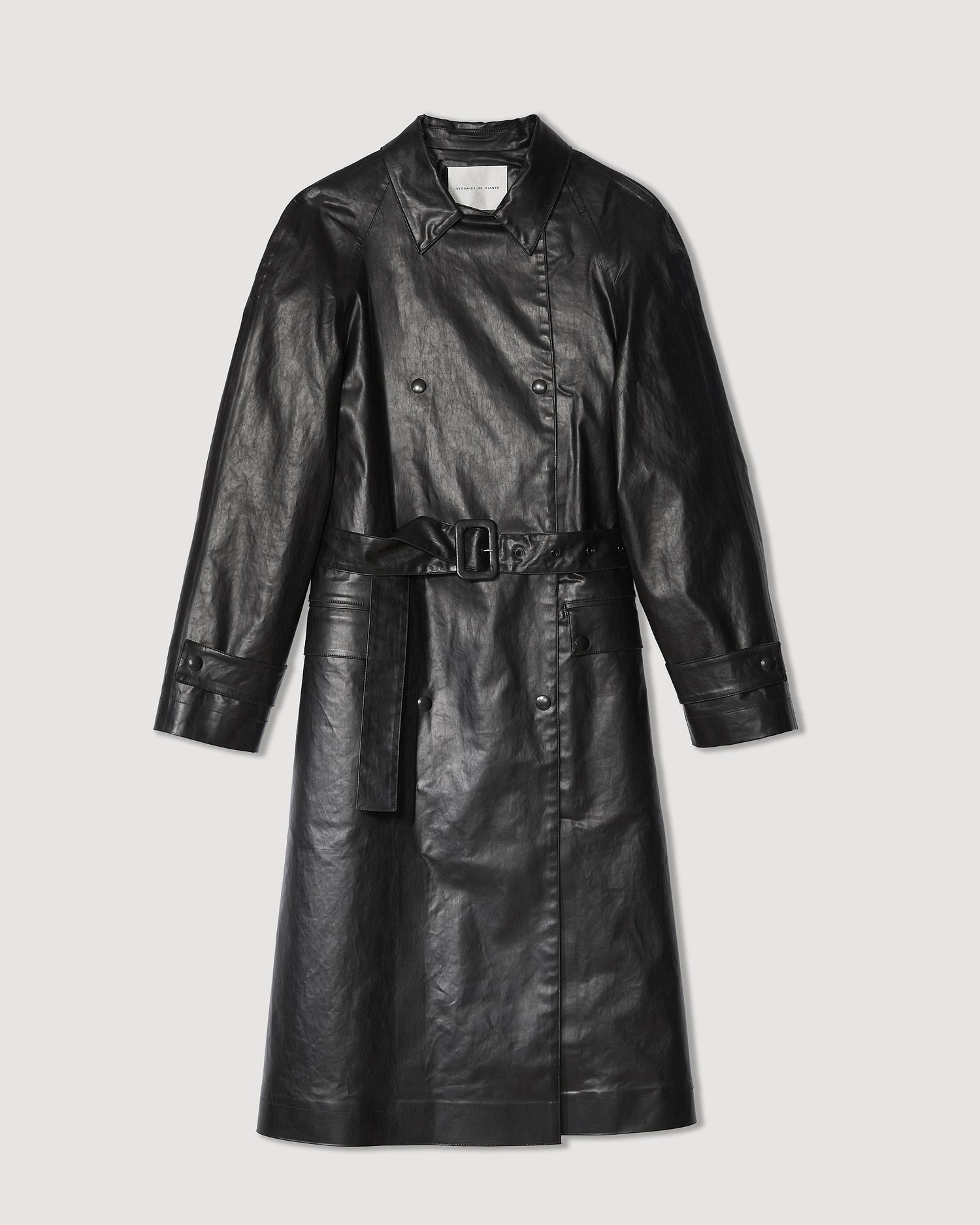 Madeleine Trench in Coated Cotton, Black