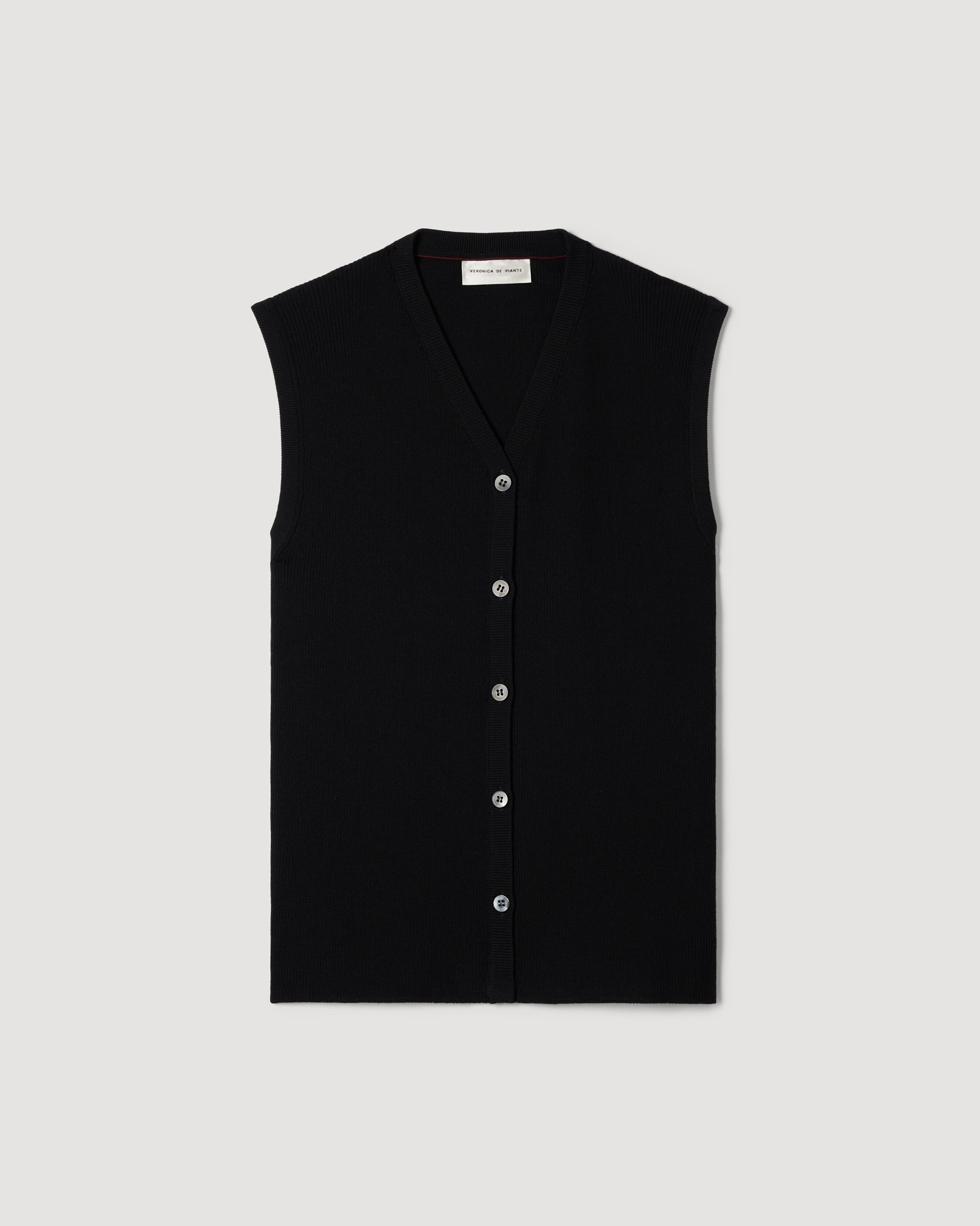 Alice Vest in Merino Wool, Black - Veronica De Piante
