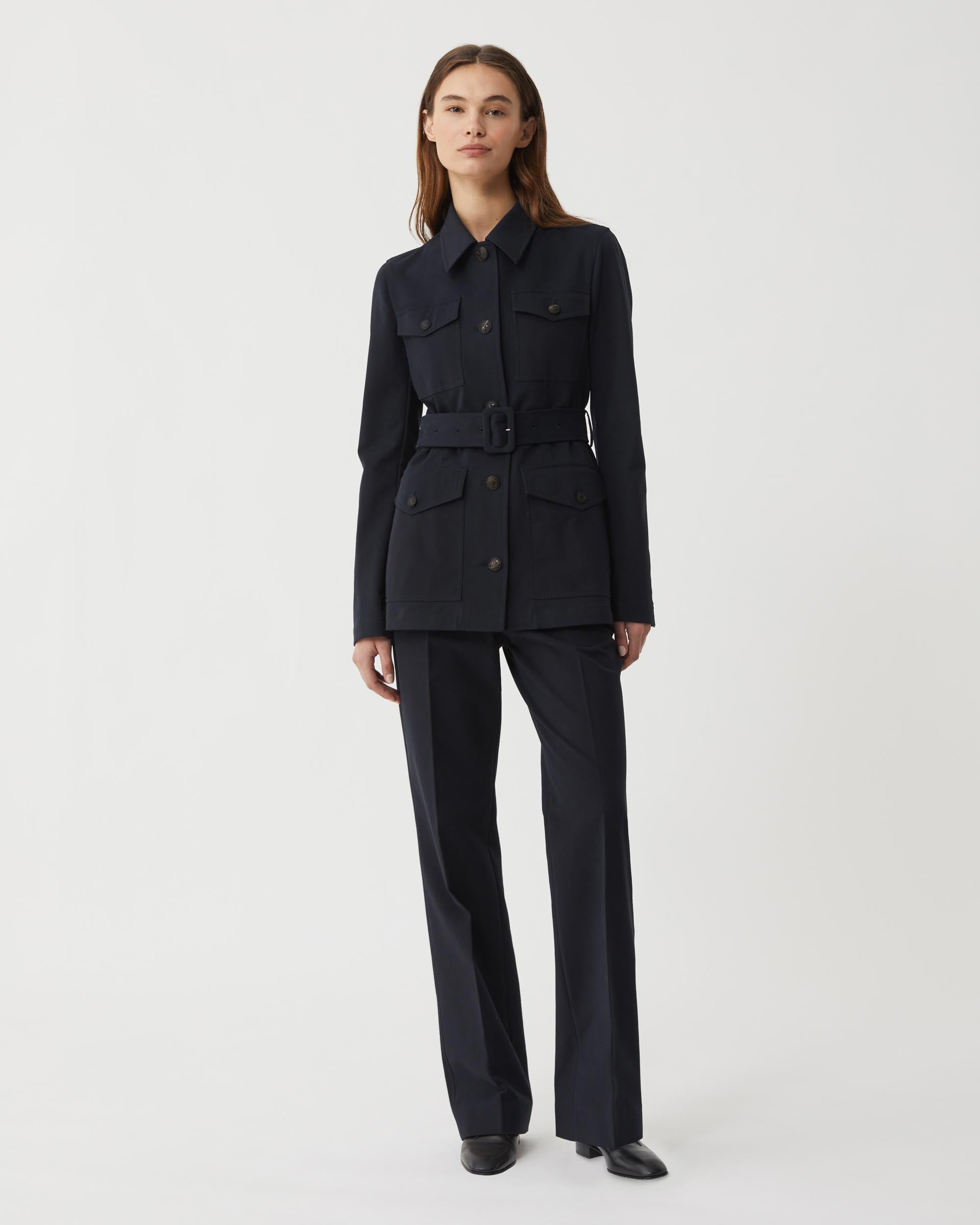 Amelia Jacket in Washed Double Cotton, Midnight